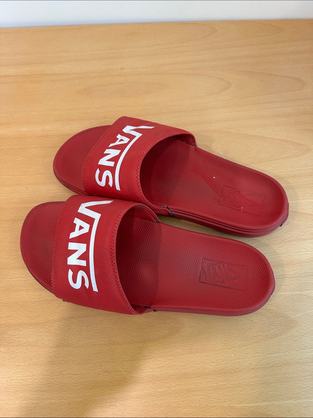 Vans Red Slide Sandals with White Logo Strap